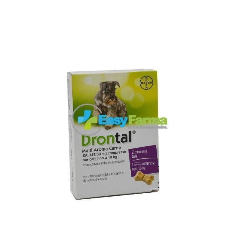Drontal Multi Aroma Carne 150/144/50 mg Compresse Per Cani Fino A 10 kg 2  Compresse