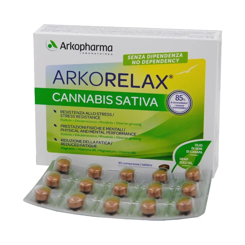 Arkorelax Cannabis Sativa Integratore Alimentare per le Funzioni Mentali 30  Compresse