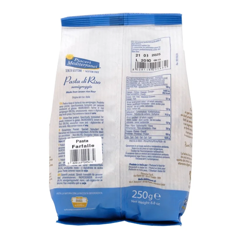 Piaceri Mediterranei Pasta di Riso Senza Glutine Farfalle 250 g