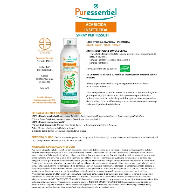 PURESSENTIEL ASSAINISSANT Spray Textiles Anti Parasitaire - 150ml